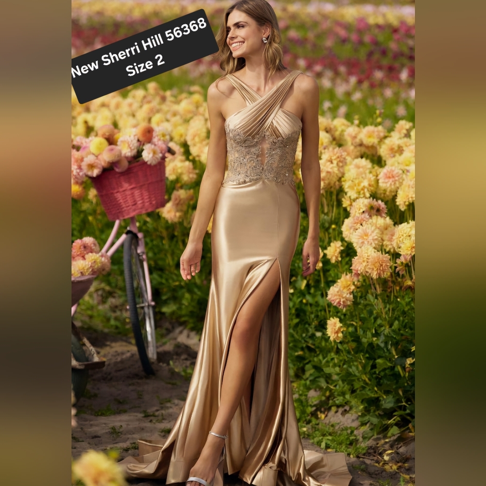 New Sherri Hill dress 56368 size 2 gold